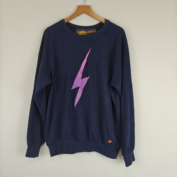 Aviator Nation BOLT CREW SWEATSHIRT In Navy Blue Size Medium Unisex - Picture 3 of 16